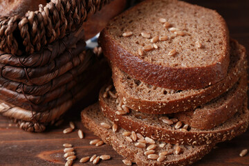 Delicious slices of rye bread, closeup