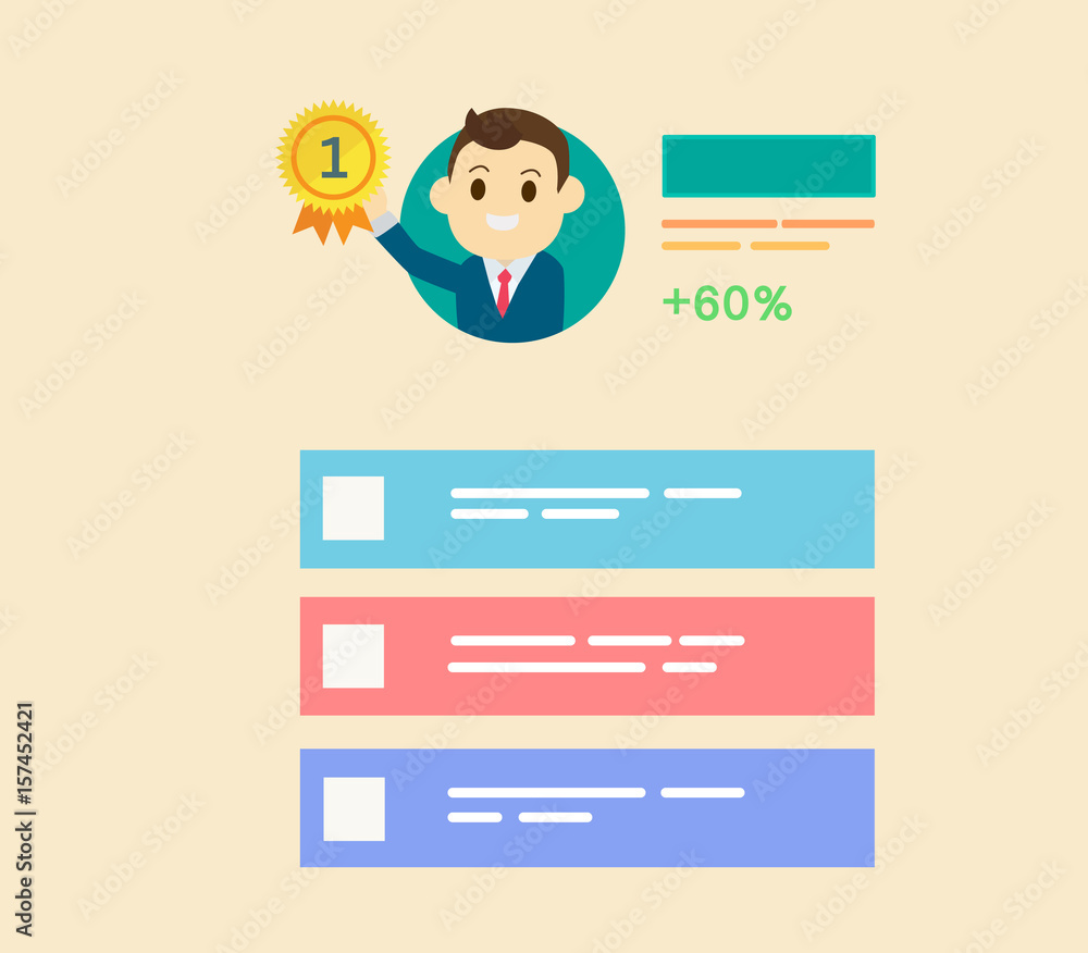 Aufkleber businessman get reward in number one with profile user interface style.flat design man getting gold 