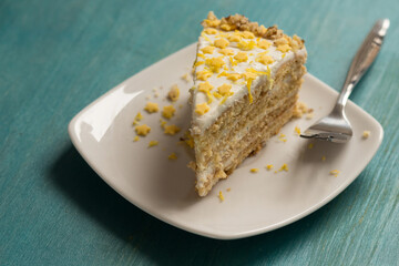 Piece of cake on plate.