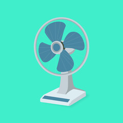 Blue Table Fan flat design with green background vector illustration