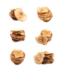 Dried slice of apple chips isolated