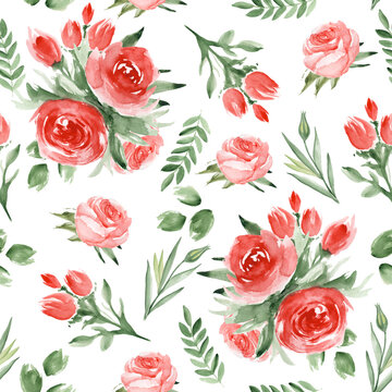 Seamless pattern with roses. Watercolor hand drawn