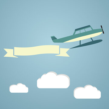 Flying planes with banners, template for text, vector illustration