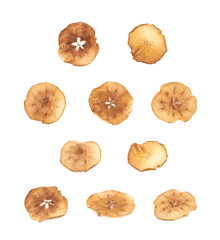 Dried slice of apple chips isolated