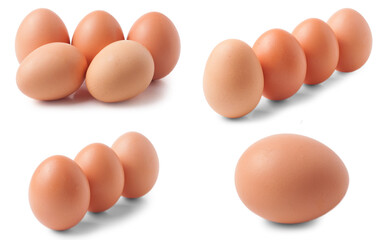 Eggs isolated on white background. Set or collection