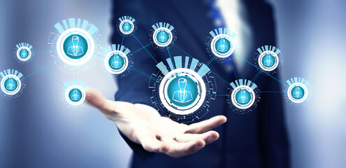 usinessman hand holding social network