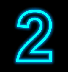 number 2 neon lights outlined isolated on black