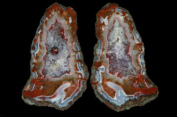 A cross section of the agate stone with quartz geode. Agate with stalactite and quartz - amethyst...