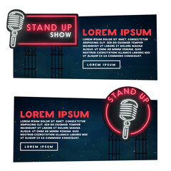 Web banner. Stand Up road sign. City neon, bright signboard