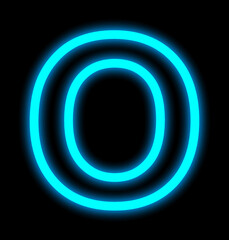 letter O neon lights outlined isolated on black