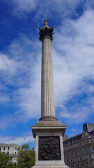 Fototapeta na wymiar Photo of iconic Nelson's column in Trafalgar square on a spring morning, London, United Kingdom