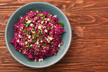 Traditional Beetroot Salad Vinegret Dressed with Mayonnaise