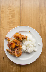 Seafood Fried Shrimp with Sweet Sauce and Rice.