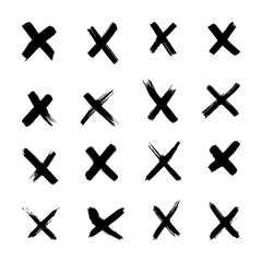 Vector X marks, Hand-draw cross, Letter x brush strokes