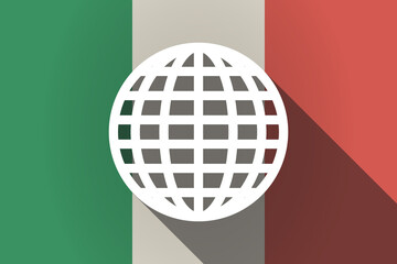 Long shadow  Italy flag with a world globe