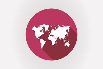 Long shadow Japan flag with a world map