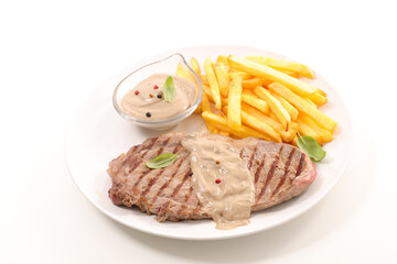 grilled beef steak with pepper sauce
