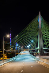 Empty avenue - cable stayed bridge in Sao Paulo - Brazil - at night