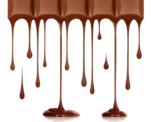 Chocolate dripping from chocolate bar, isolated on white background