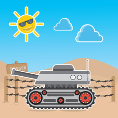 Fototapeta premium tank in the desert cartoon vector illustration