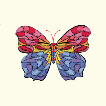 Embroidery Vector pattern with butterfly