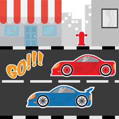 car racing in the city cartoon vector illustration