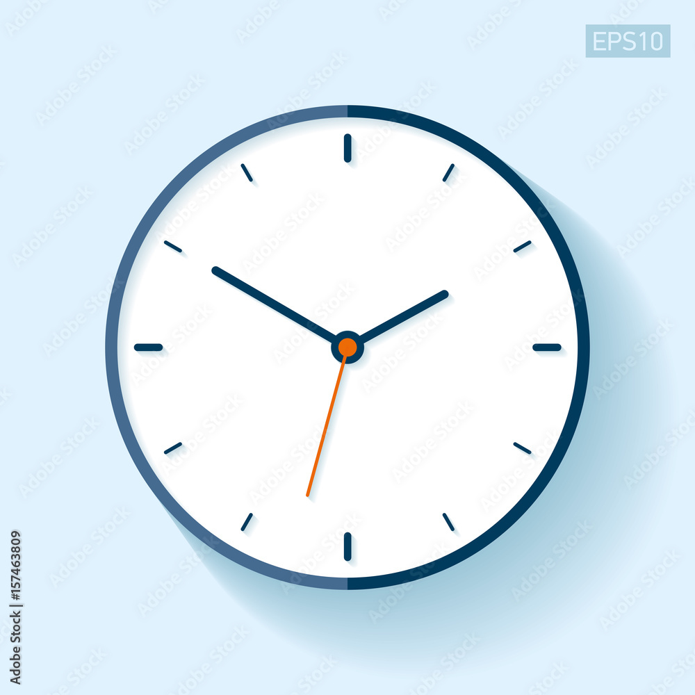 Poster clock icon in flat style, timer on blue background. vector design element for you project
