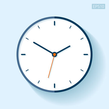 Clock icon in flat style, timer on blue background. Vector design element for you project