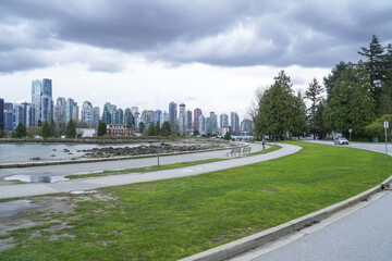 View from Stanley Park over the skyline of Vancouver - VANCOUVER - CANADA - APRIL 12, 2017