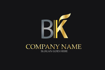 BK Letter Logo Design in Golden and Metal Color
