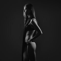 Fototapeta premium Beautiful young brunette. Black and white