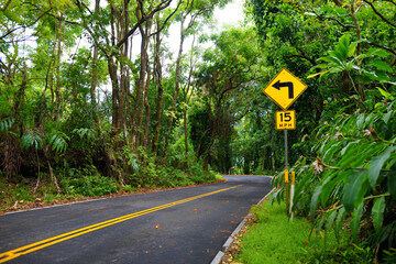 Famous Road to Hana fraught with narrow one-lane bridges, hairpin turns and incredible island views, Maui, Hawaii