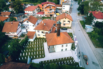 Mosque in Zepce, Bosnia. Aerial.