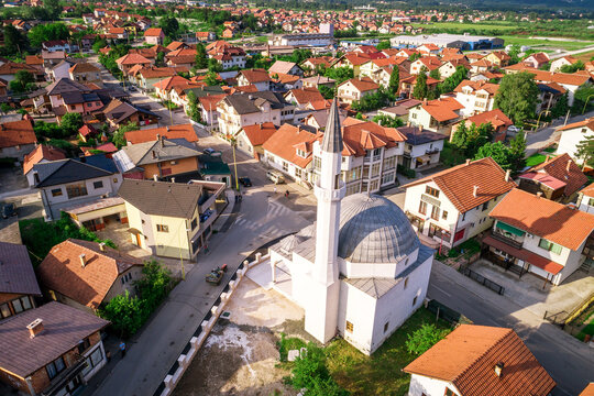 Mosque in Zepce, Bosnia. Aerial.