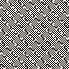 Seamless monochrome waving pattern. Abstract stripy background. Vector irregular round stripes design.