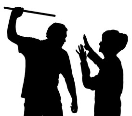 Silhouette of elderly woman being physically abused
