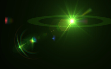 Green digital lens flare in black background horizontal frame warm