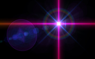 Lens flare light over black background. easy to add overlay or screen filter over photos