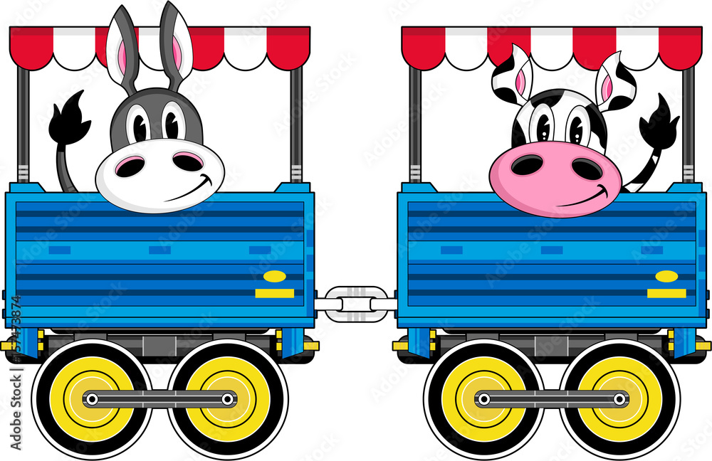 Wall mural Cartoon Cow and Donkey in Trailer