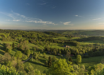 Fototapeta premium Sunrise from Tolstejn castle in Luzicke mountains