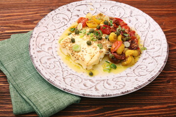 Baked feta cheese with cherry tomatoes