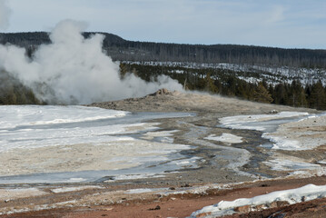 Old Faithful Erupting, Winter, Yellowstone NP