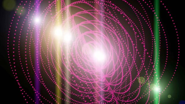 circle ring Neon Glow light dot particle,Abstract fractal point geometry.virtual artistic cosmos,dynamic perspective geometry space,pinstripe structure,computing progress flow movement.
