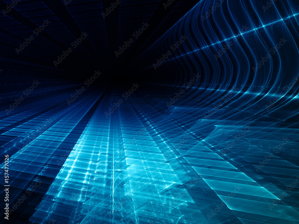 Poster abstract background element. three-dimensional composition of glowing grids and wave shapes. science