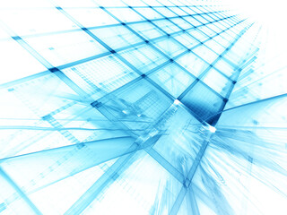 Abstract background element. Three-dimensional composition of curves and grids. Information technology concept. Blue and white colors