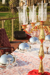 Special occasion table setting in a luxury outdoor restaurant