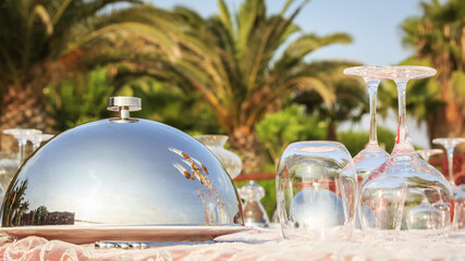 Special occasion table setting in a luxury outdoor restaurant
