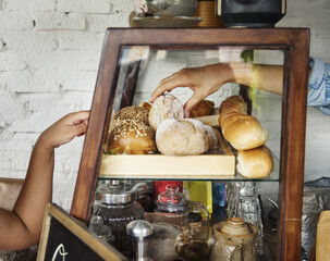 Customer is selecting the order at bake shop