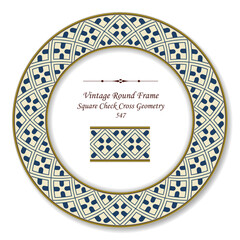 Vintage Round Retro Frame Square Check Cross Geometry
