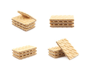 Pile of chocolate wafers isolated